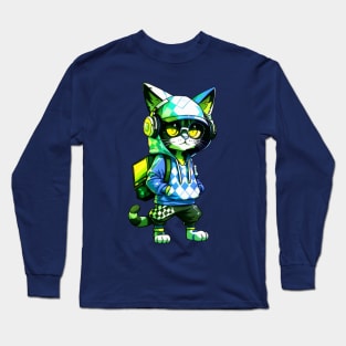 DJ Kitty Vibes (green blue) Long Sleeve T-Shirt